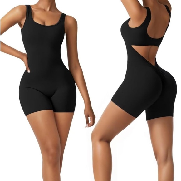 Women’s Butt Lifting Workout Romper Scrunch Bum With built in bra | Black | NEW - Picture 1 of 7